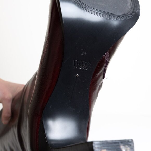 Zara Leather Boots Burgundy Wide Heel Tall Classy EU 42 - Picture 15 of 16